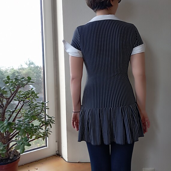 Vintage 90s does 70s stretch striped black and wh… - image 5