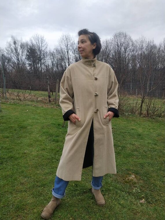 Vintage 80s reversible sand colour corduroy trench