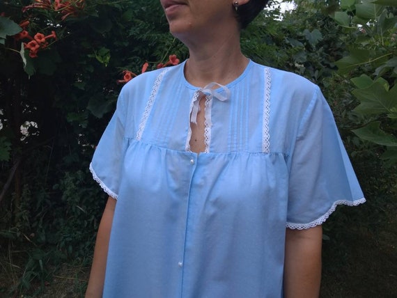 Vintage 80s Blue Short Sleeve Nighty Decorated With Lace Details. L Size. Etsy UK