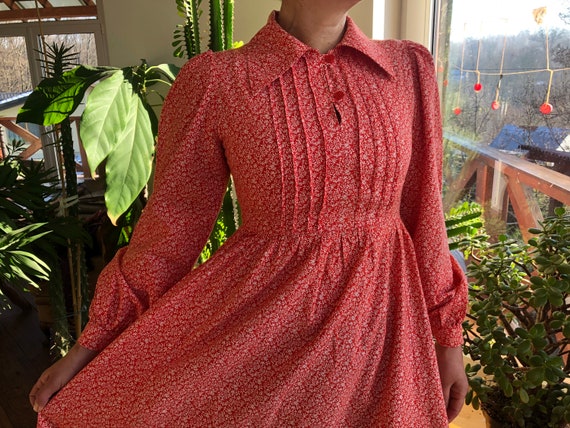 Buy 70s Laura Ashley Prairie Dress. Red Floral Print Cotton 