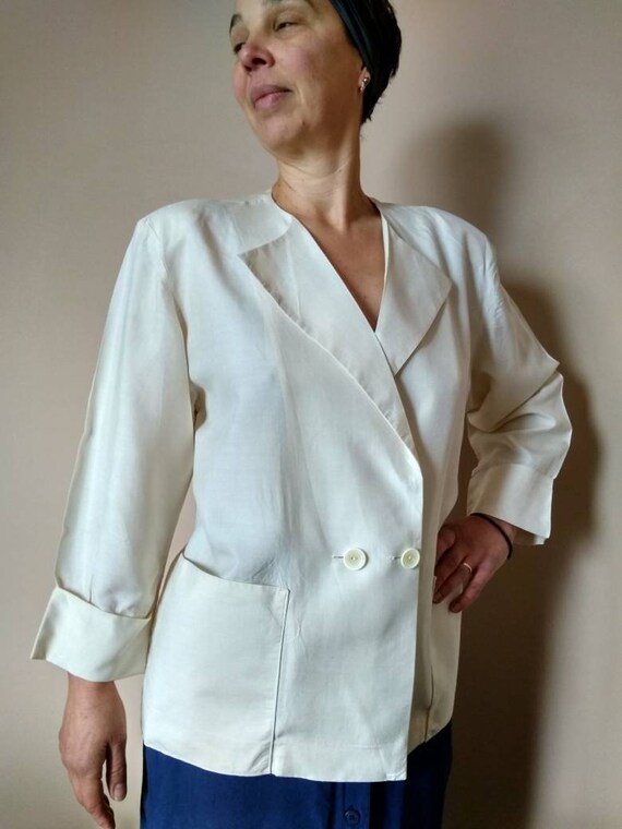 50/% OFF SALE 1980s Ecru Double Breasted Coat