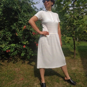 Vintage 80s polo dress. Pastel colours striped sport dress.