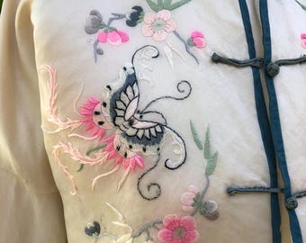【利益還元祭】開催中！今年最後の大セール 80s Vintage off Jacket Silk Embroidered Hand Chinese White 小物