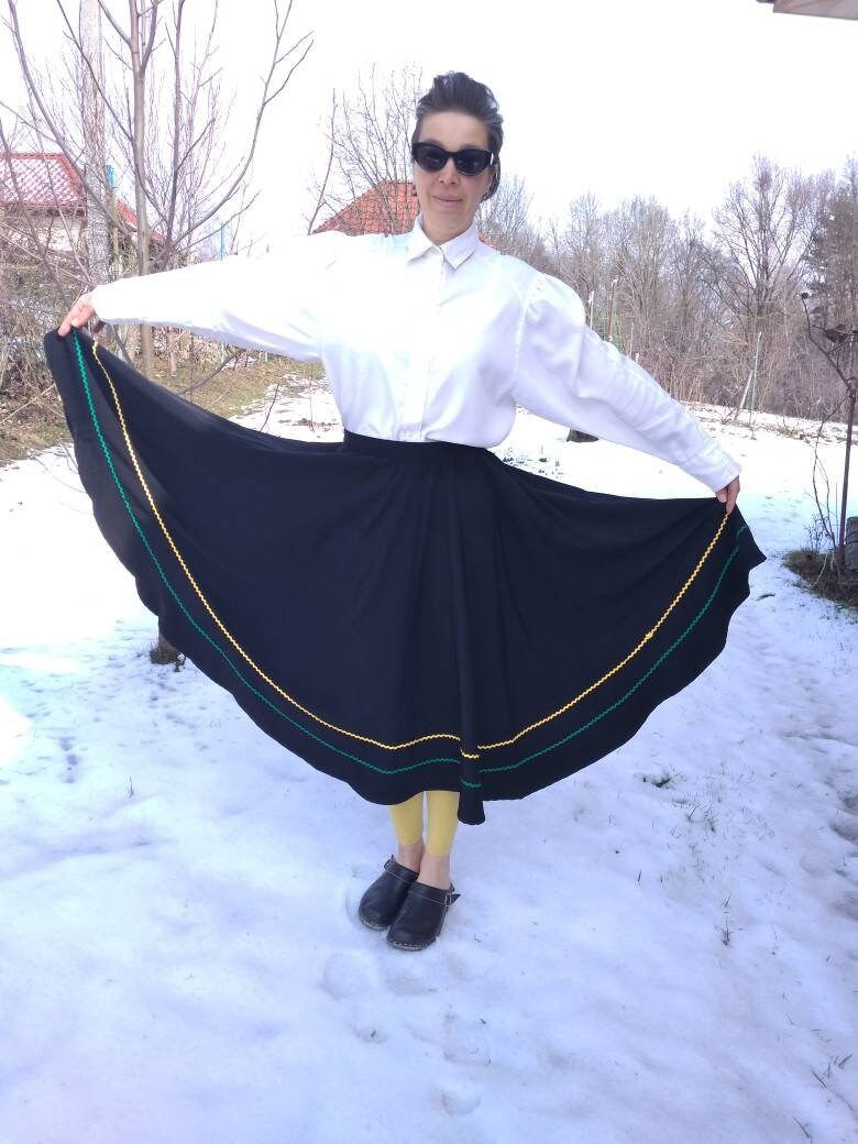 Vintage 70s-80s Black Circle Skirt Decorated With Yellow and - Etsy