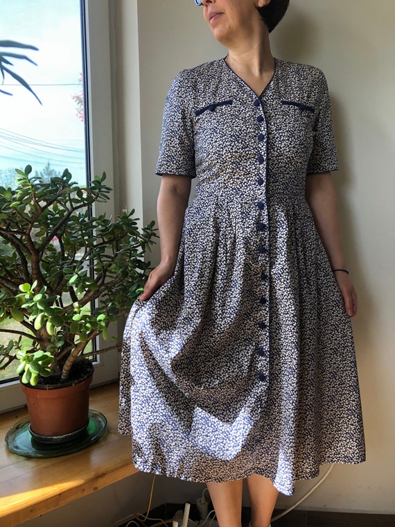 navy blue dress for baby girl Vintage 90s Country Style Short Sleeve Dress. M Size