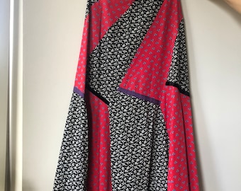 Vintage jaren '60, '70 bloemenprint patchwork midi-rok. XS-maat.