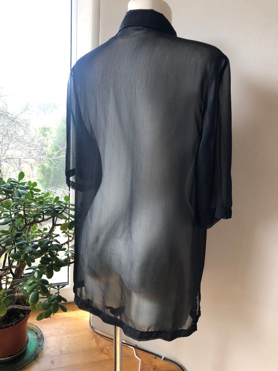 Vintage black sheer blouse. Short sleeve transpar… - image 6