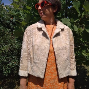 Vintage 50s-60s beige cropped Astrakhan fur coat. M-L size.