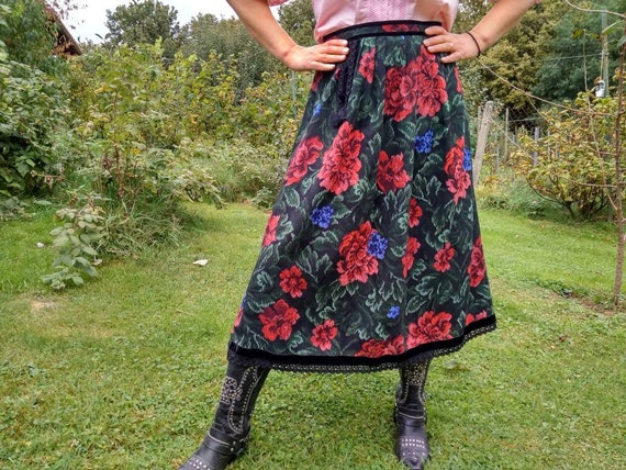 Vintage 70s Trachten Style Tailored Skirt With Tapestry Floral Print. L XL Size. Etsy