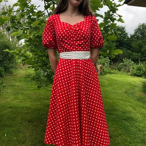 Vintage 70s Red White Polka Dot Cotton Dress. Rockabilly Dress. S Size. Etsy