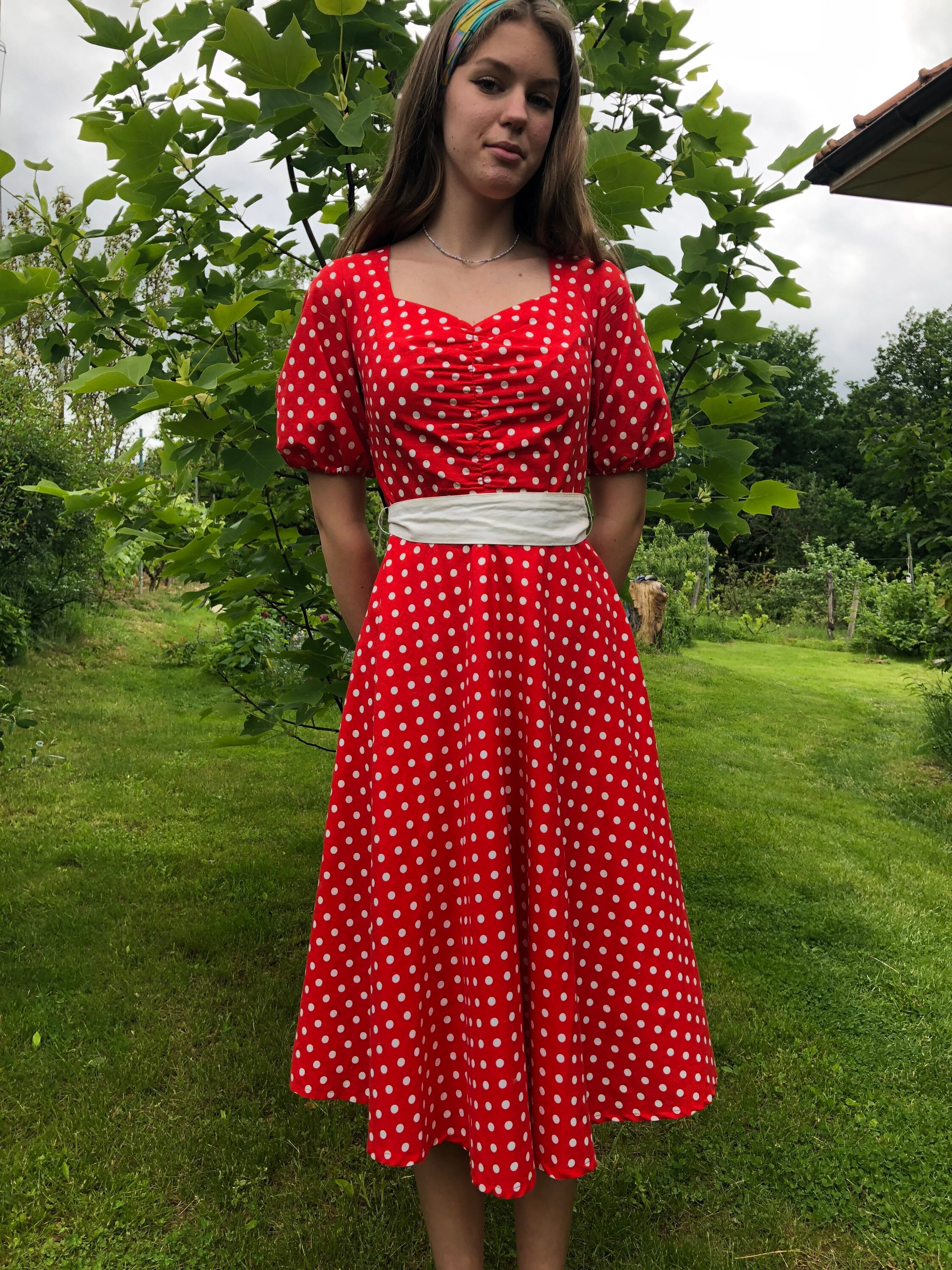 Vintage 70s Red White Polka Dot Cotton Dress. Rockabilly 