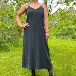 Y2K black silk slip dress. Shoulder ties open back dress. M size.