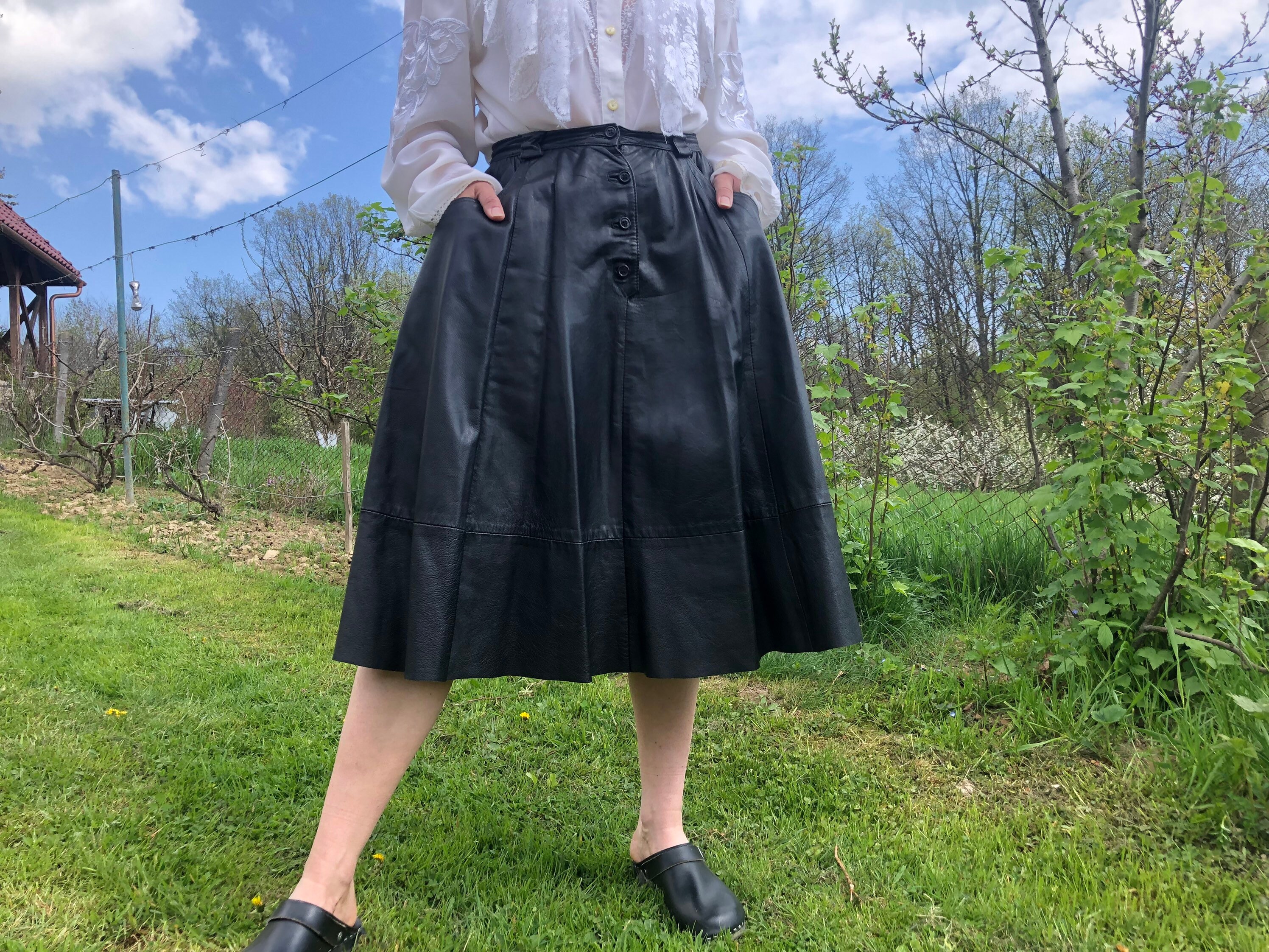 Vintage midi leather clearance skirt