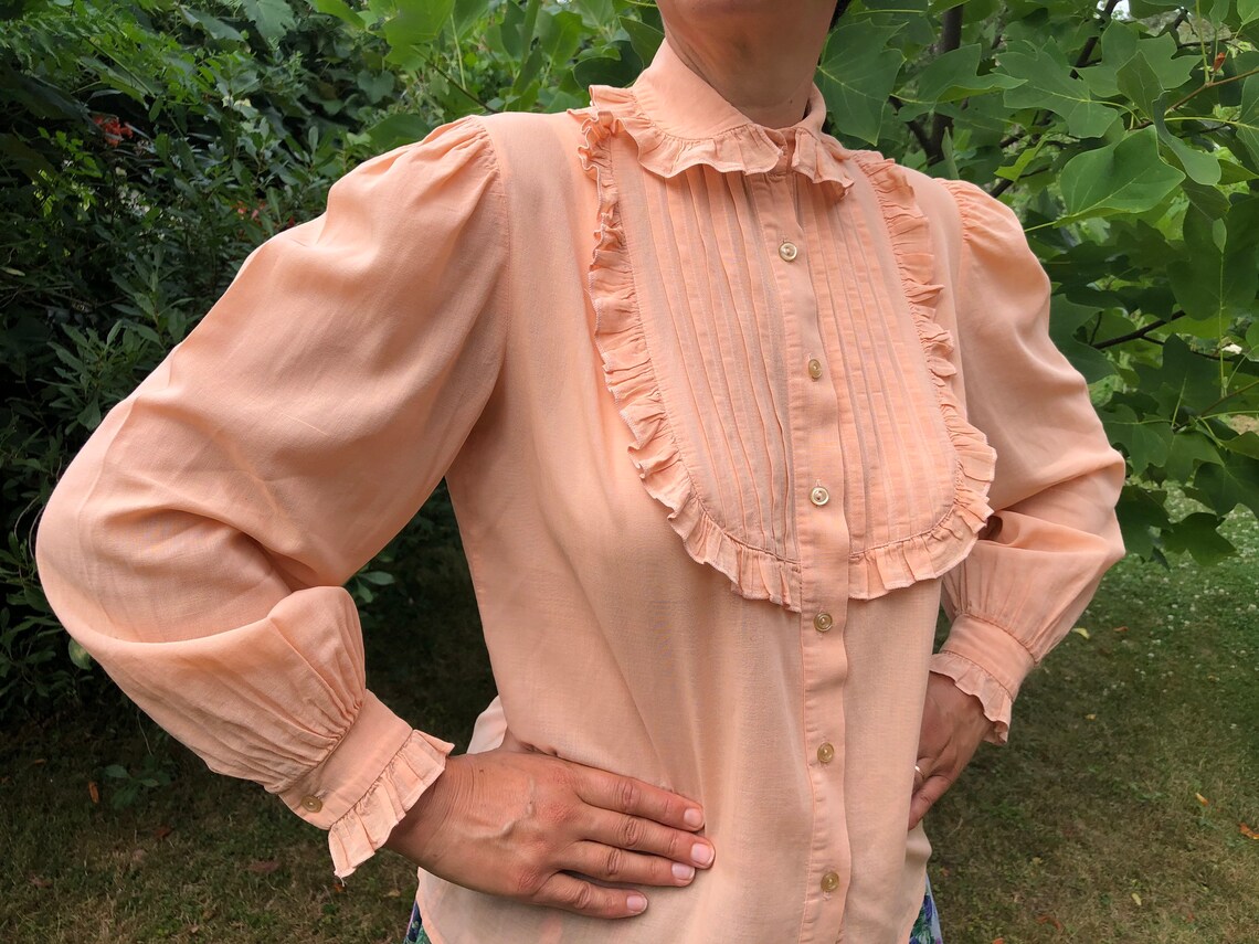 Vintage 80er Jahre Bluse im Präriestil. Apricot Bluse mit | Etsy