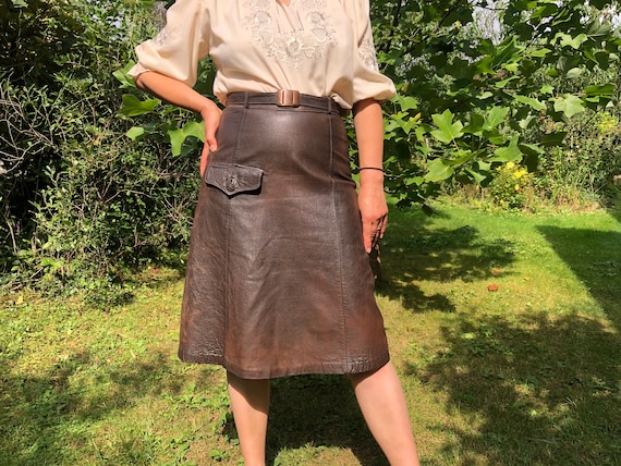 Chocolate brown top leather skirt
