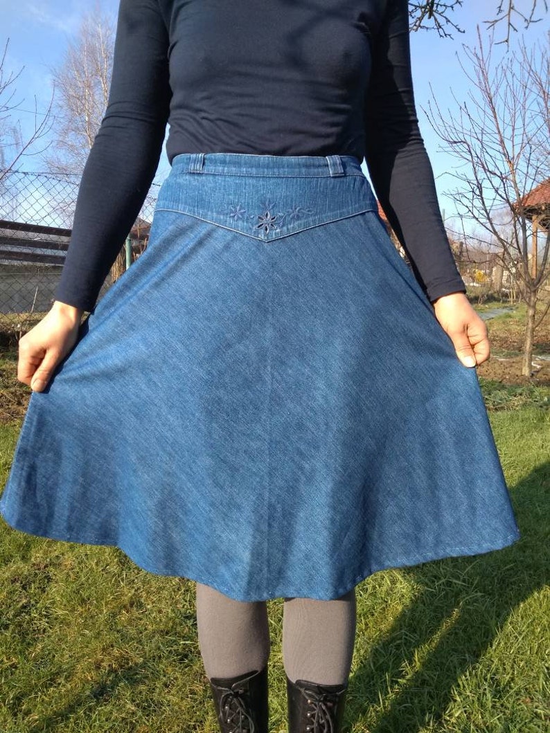 Vintage 80's denim skirt yoke waist. | Etsy