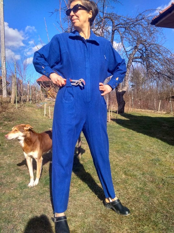 Vintage 80s womens coverall. Blue cotton workwear