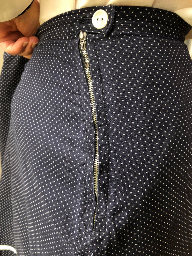 Vintage black white polka dot skirt A-line cotton midi skirt L size