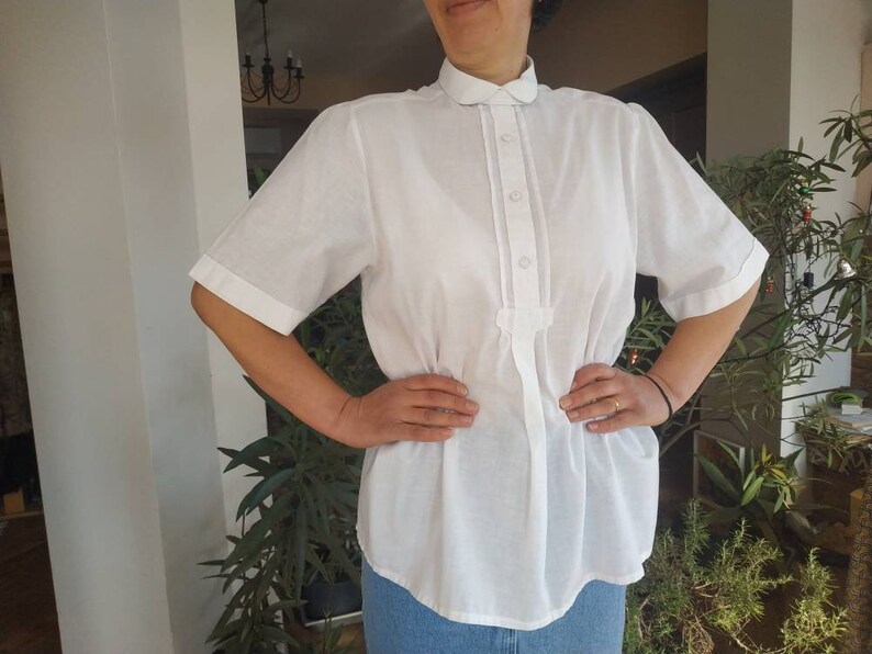White cotton half sleeve blouse L size Vintage G\u00f6ssl Austrian folk style blouse