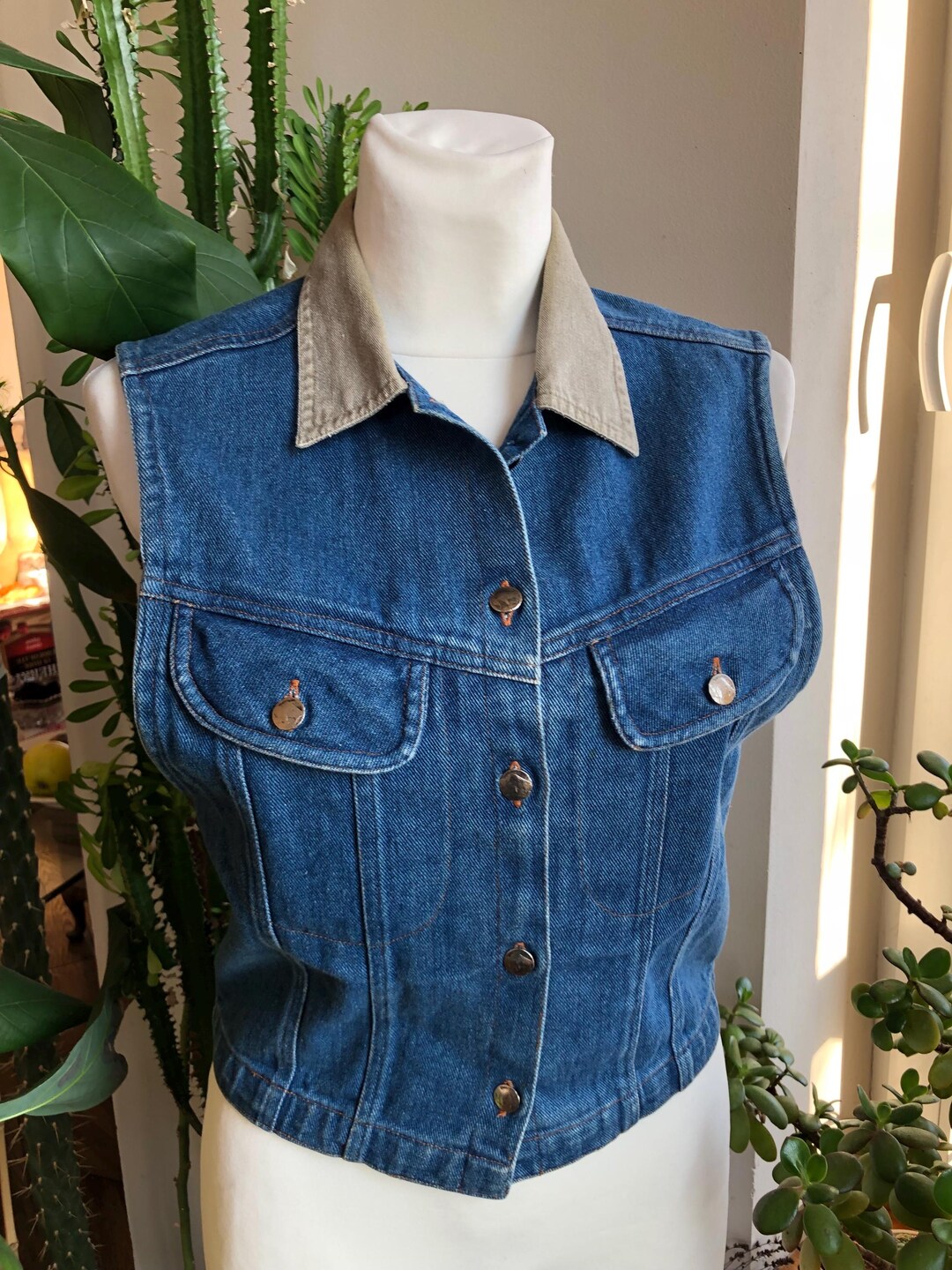 Vintage 90s Blue Denim Utility Vest L main image 1