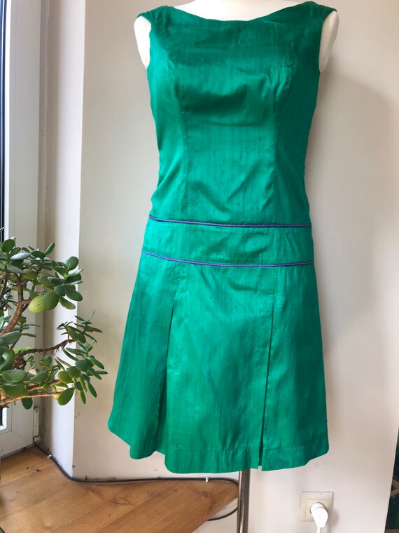 Vintage 70s does 20s mini dress. Emerald green wo… - image 5