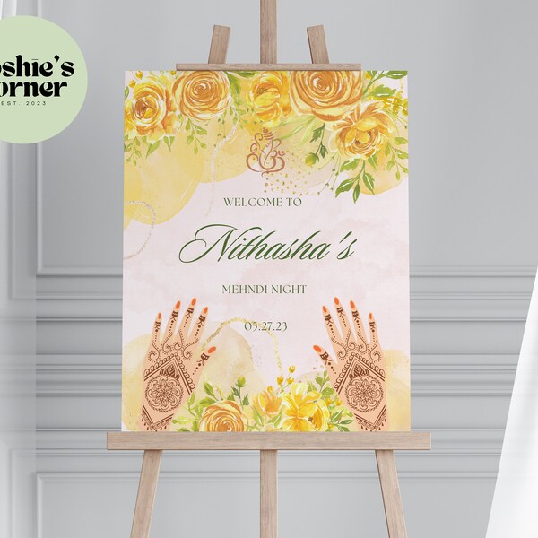 Welcome Sign | South Asian and Indian Haldi, Sangeet, Mehndi, Jago, Anand Karaj, Valaikappu, Seemantham | Editable Printable Sign