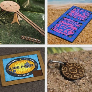 Survivor Party Pack #2 - All Wood - Paddle Out, 4x4 Slide Puzzle, Sardines Puzzle, idol Keychain - Survivor TV Show