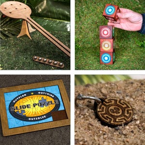 Survivor Party Pack #2 - All Wood - Paddle Out, 4x4 Slide Puzzle, Colored Block Puzzle, idol Keychain - Survivor TV Show