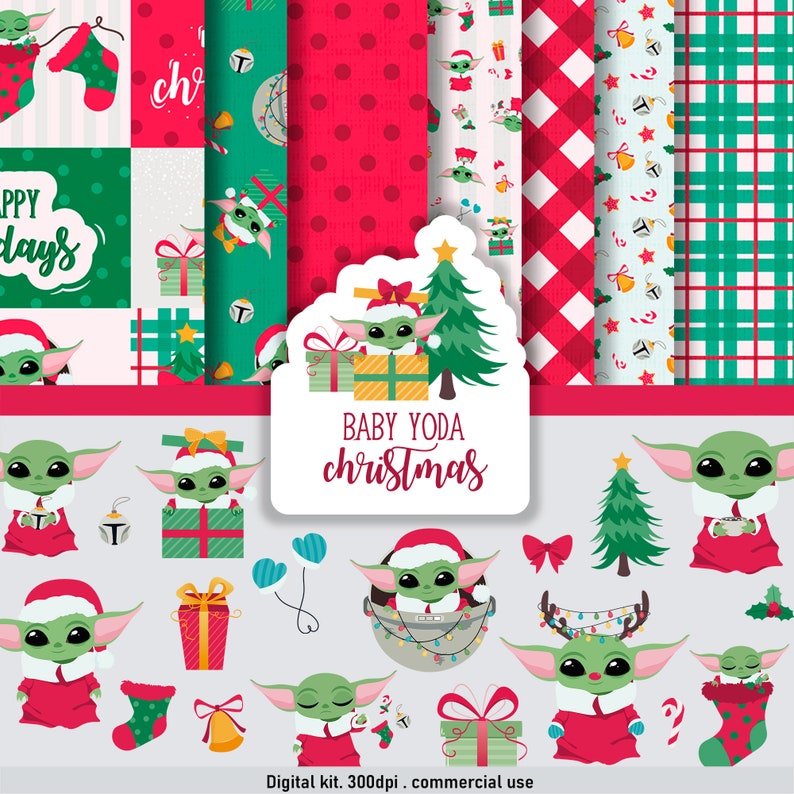Download Clip Art Digital Kit Baby Yoda Xmas Art Collectibles
