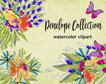 Imágenes prediseñadas florales de acuarela, imágenes prediseñadas florales, arte de clip ramo, conjunto de imágenes prediseñadas florales, ramos florales, flor, diseño de bricolaje, descarga instantánea