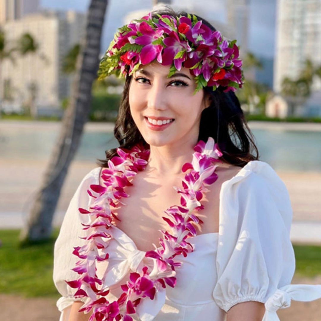 Tropical Luau Hula Pink/Purple Flower Lei Headband Amazon.com : Rainview Creations Hawaii Floral Headband-haku  main image 4