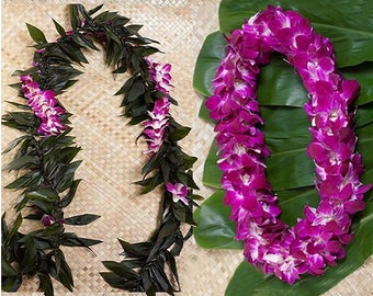 Graduation Lei Pack - Maile Ti leaf lei with Orchid lei wrap & Double Orchid lei - Hawaiian Lei, Graduation Lei