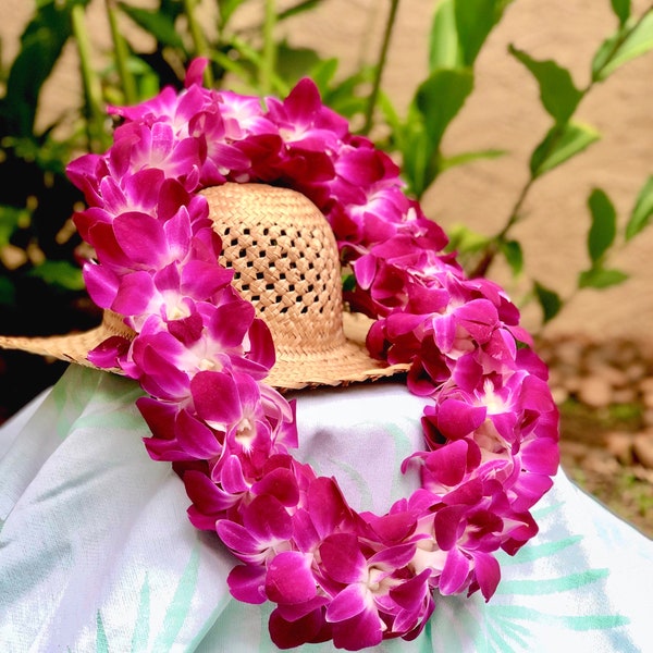 Triple Orchid Lei - Fresh Hawaiian Lei for Graduations, Weddings - Ships Fresh & Fast