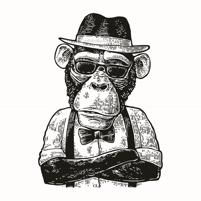 Monkey hipster in hat Print Art Vektor Jpg/Png/Eps/Svg Etsy