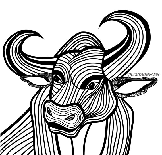 Bull Sketch Print Art Vektor Jpg Png Eps Svg Digital Etsy