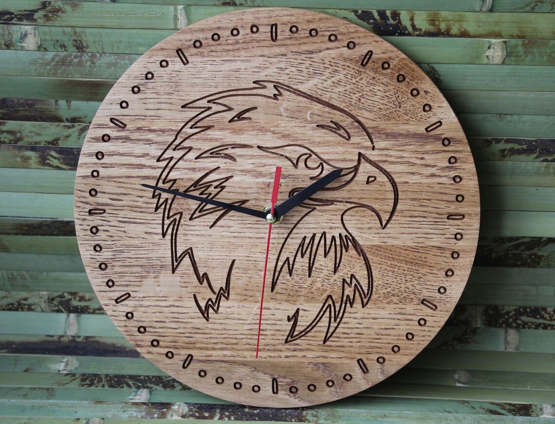 Wall clock Eagle Personalised Wood wall clock Wood clock Etsy