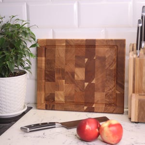 Exklusives Stirnholz Schneidebrett, Schneidebrett, Stirnholz Schneidebrett mit einer Saft Rille, Butcher Block, Eiche, Holzbrett, Geschenk
