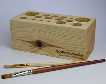 Portapennelli in legno fatto a mano, portapenne, portamatite, portacancelleria, dispenser pennelli, regalo per artista, portapennelli