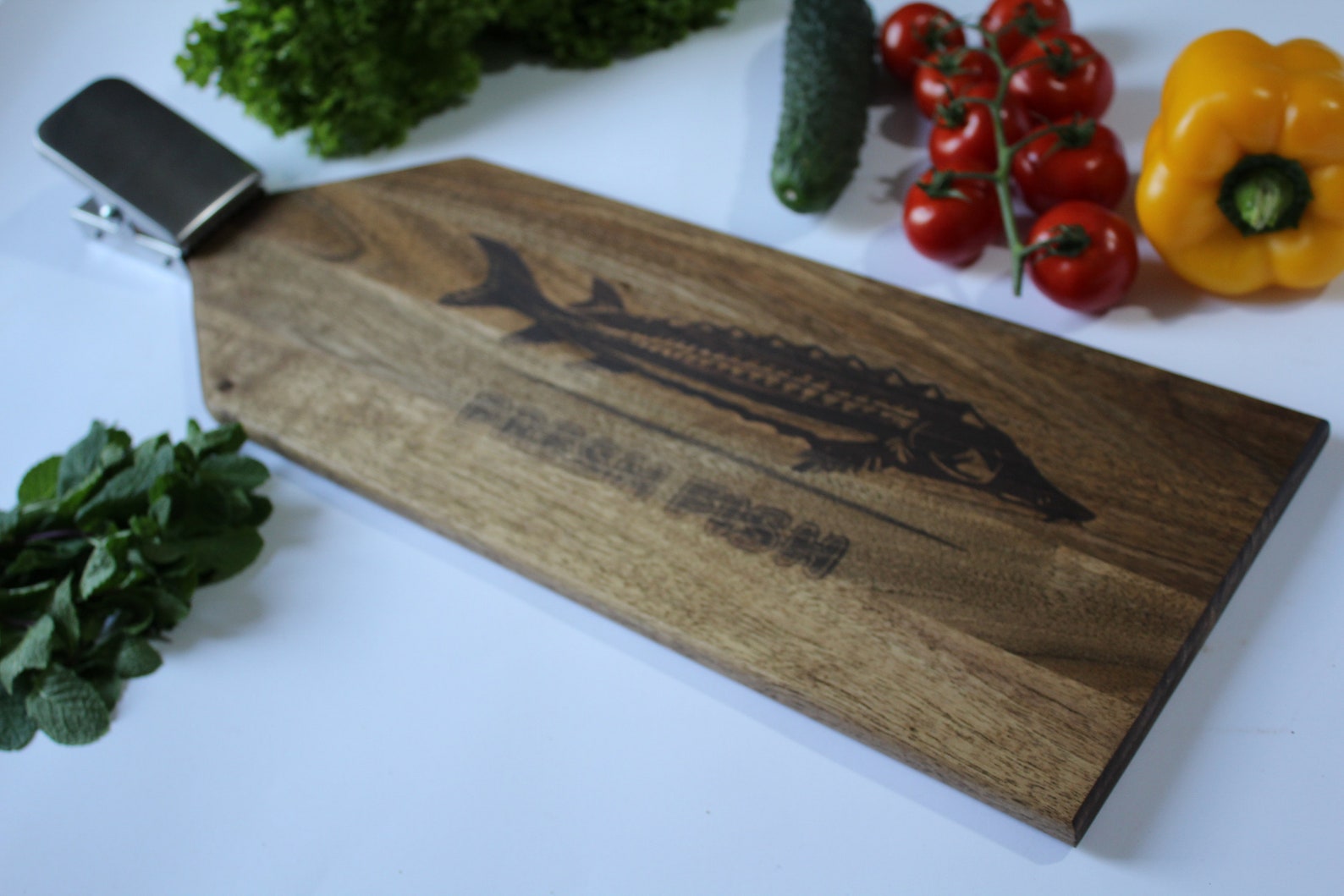 Walnut cutting board with clamp fish cutting board fishman Etsy