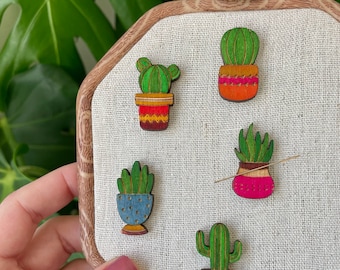 Kaktus & Sukkulenten Needle Minder: Aquarell Holznadel Magnet