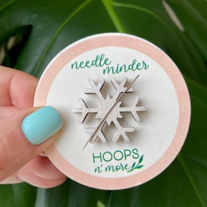 Snowflake Needle Minder, Wooden Needle Minder, Watercolor Painted Needle Minder, Handmade Magnet for Needles, Sewing Accessory.