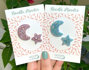Resin Moon & Star Needle Minder: Glitter Embroidery Accessory