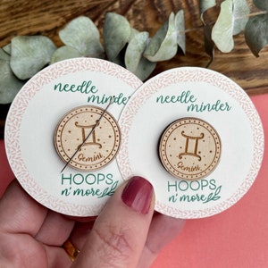 Zodiac Signs #2 Needle Minder, Wooden Needle Minder, Astrology Signs: Gemini, Cancer, Leo and Virgo, Embroidery Accessory, Needle Knack.