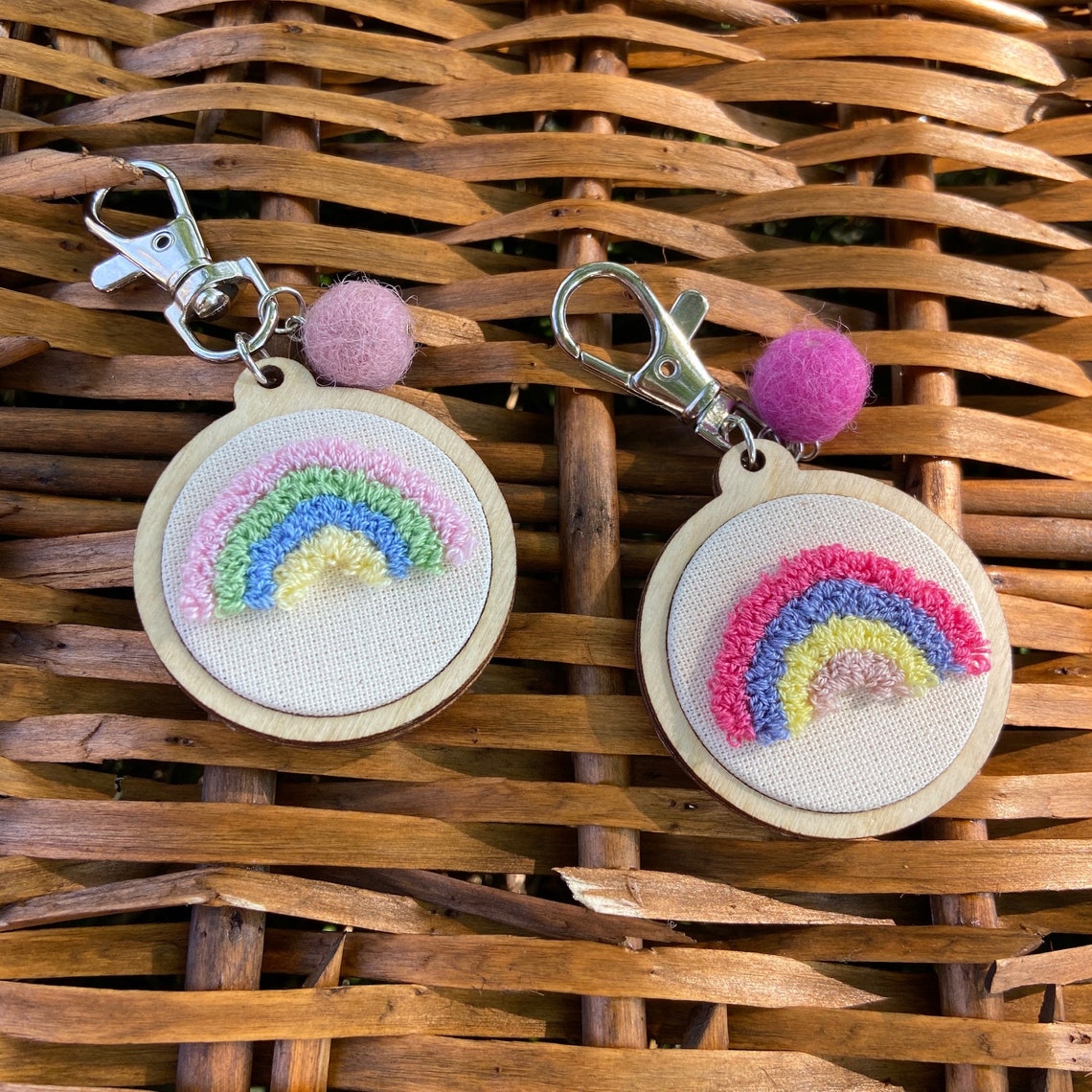 Rainbow Keychain / Punch Needle Keychain / Punch Needle Etsy
