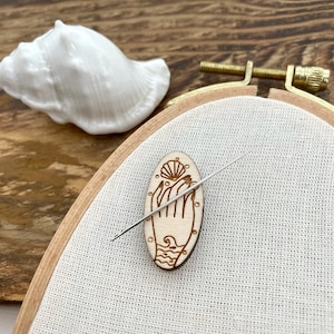 Shell on Hands Needle Minder, Wooden Needle Nanny, Decorative Magnets for Needlework, Embroidery & Cross Stitch Supply.