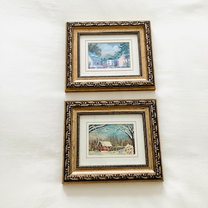 Vintage Framed Landscape Art Set of 2, Ornate Decorative Frames, Small Cottage Wall Decor, Traditional Country Artwork, Vintage Pictures