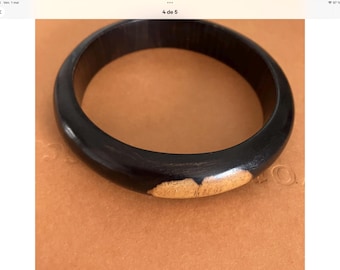 Handmade African ebony wood bangle bracelet, two-tone, unisex
