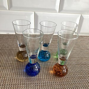 Vintage liqueur glasses colored base bubble ball shot glasses vintage digestive glass set of 5