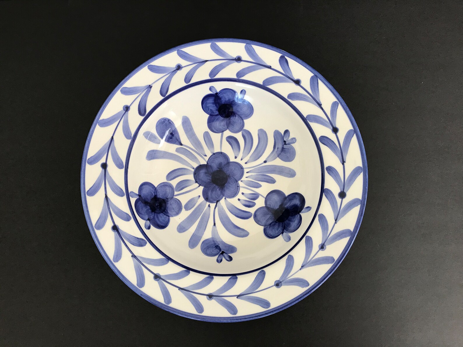 Salad Bowl Plate Togo White and Blue Floral Pattern Etsy
