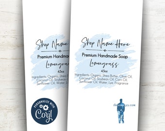 Soap Label, Custom Soap Label, Editable Label, Label Template, Watercolor Soap Labels, Blue Watercolor Labels, Spa Soap Labels